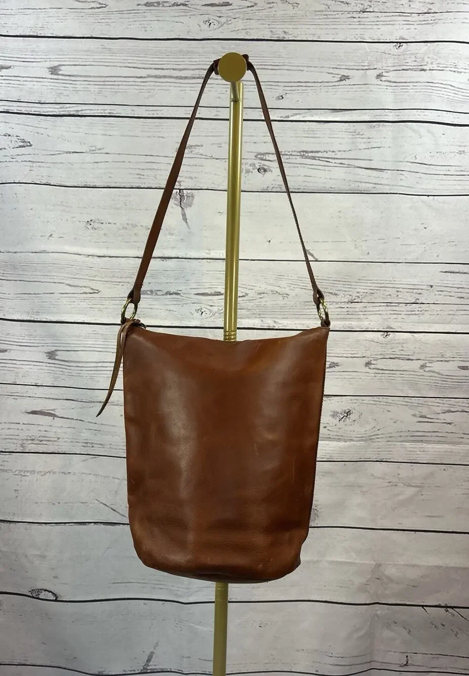 Madewell Leather Zip Top Bucket Tote Bag Brown Shoulder Bag